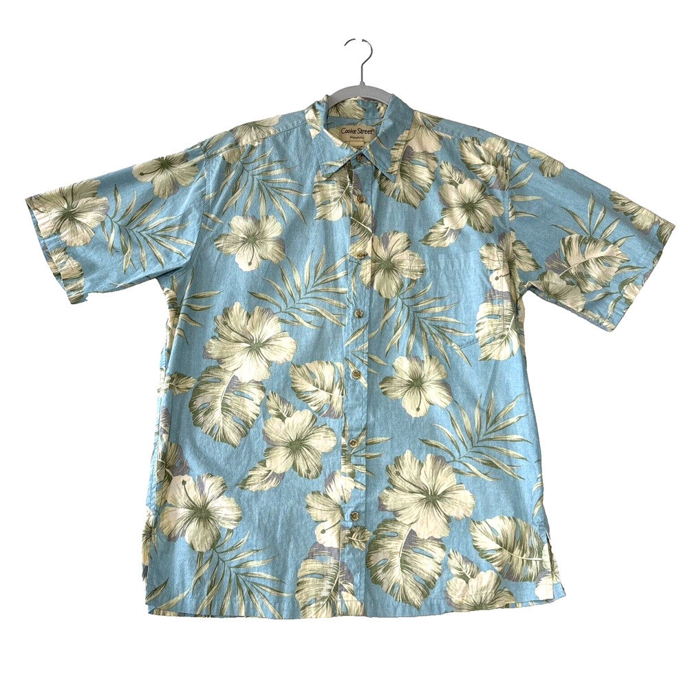 Cooke Street Short Sleeve Hawaiian Shirt Button Down Reverse Print Size M Blue